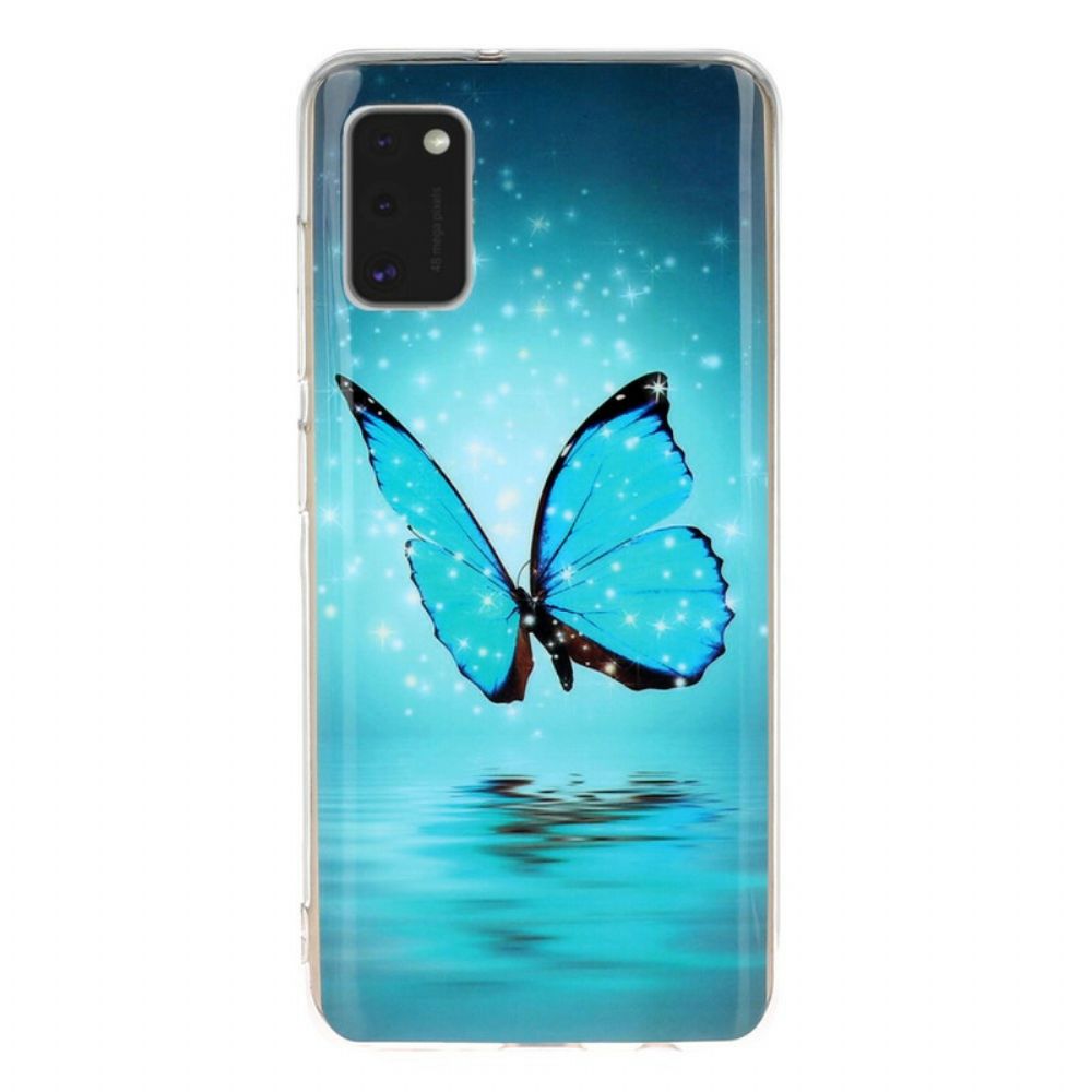 Telefoonhoesje voor Samsung Galaxy A41 Fluorescerende Blauwe Vlinder