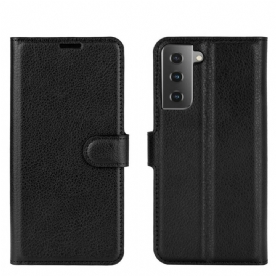 Flip Case voor Samsung Galaxy S21 5G Klassiek Litchi Kunstleer