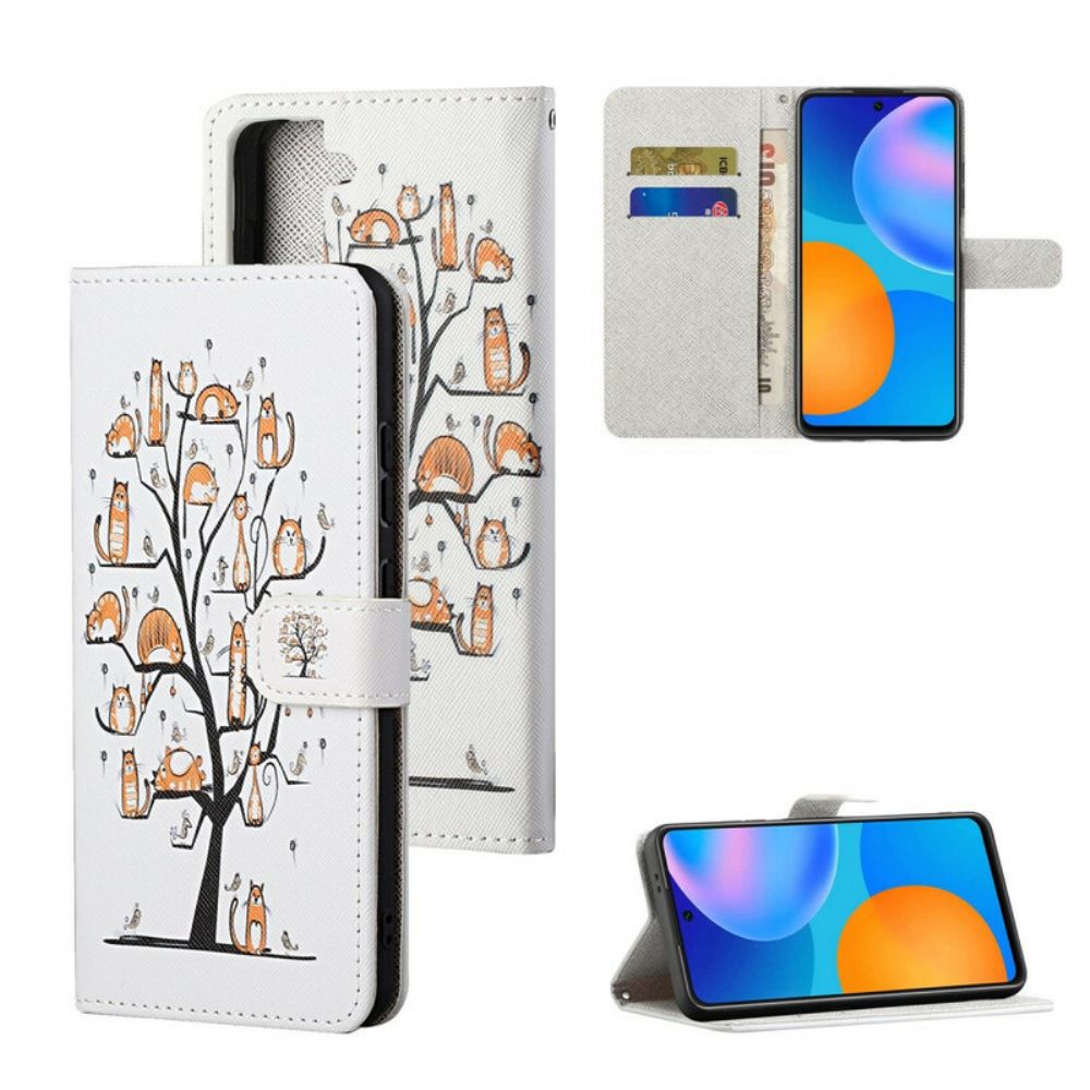 Flip Case voor Samsung Galaxy S21 5G Met Ketting Funky Katten Met Riem