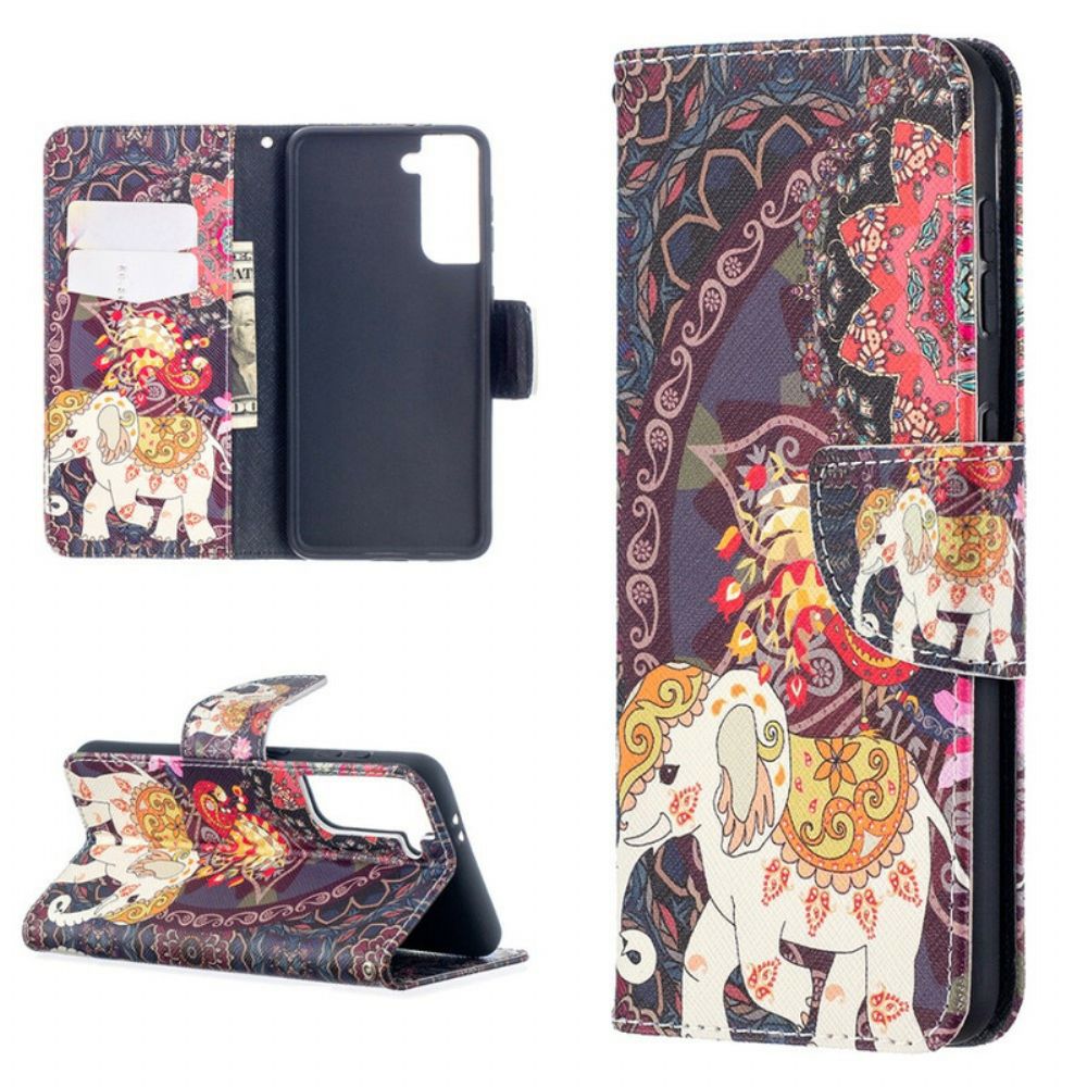 Folio-hoesje voor Samsung Galaxy S21 5G Etnische Olifantenmandala