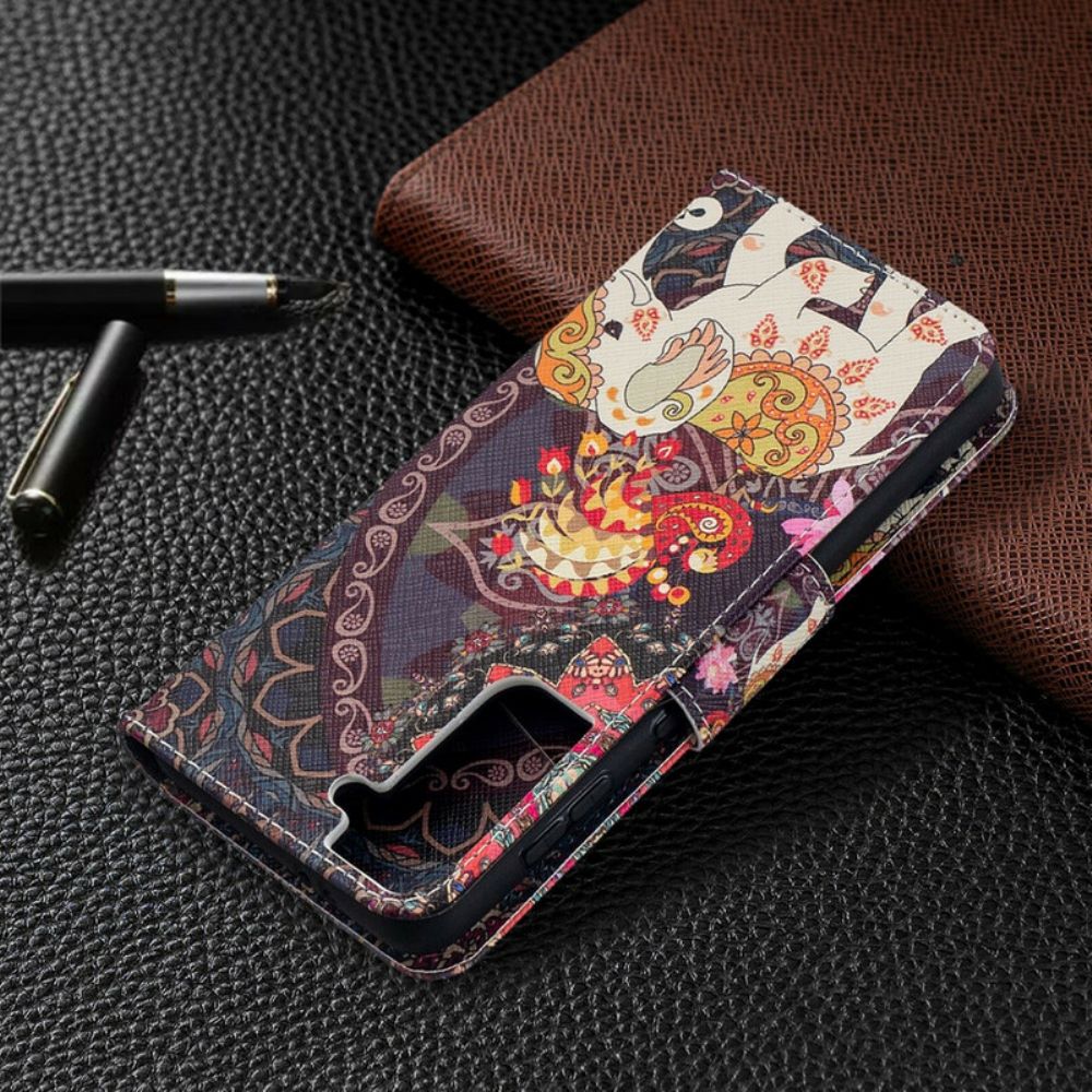 Folio-hoesje voor Samsung Galaxy S21 5G Etnische Olifantenmandala