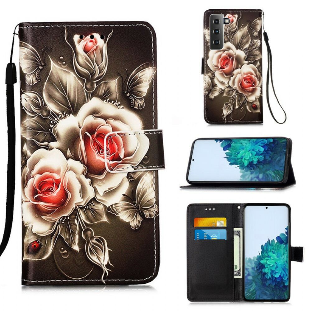 Folio-hoesje voor Samsung Galaxy S21 5G Gouden Rozen