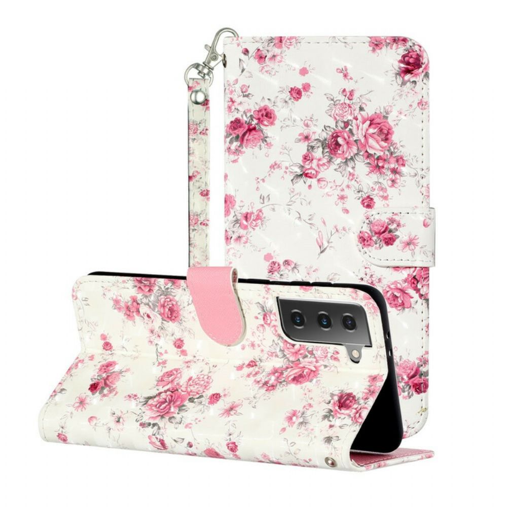 Folio-hoesje voor Samsung Galaxy S21 5G Met Ketting Bloemen Lichtvlekken Met Riem