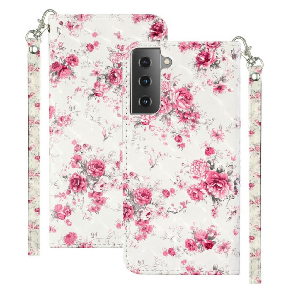 Folio-hoesje voor Samsung Galaxy S21 5G Met Ketting Bloemen Lichtvlekken Met Riem