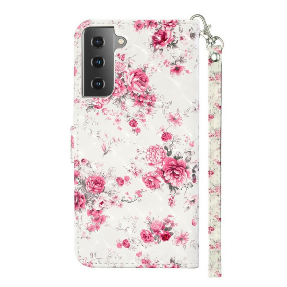 Folio-hoesje voor Samsung Galaxy S21 5G Met Ketting Bloemen Lichtvlekken Met Riem