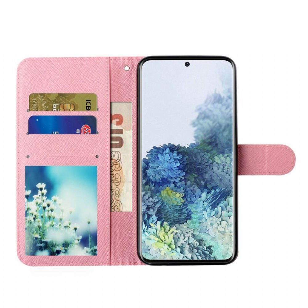 Folio-hoesje voor Samsung Galaxy S21 5G Met Ketting Bloemen Lichtvlekken Met Riem