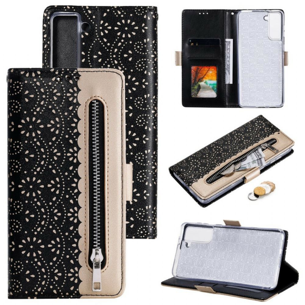 Folio-hoesje voor Samsung Galaxy S21 5G Met Ketting Coin Purse Met Veters