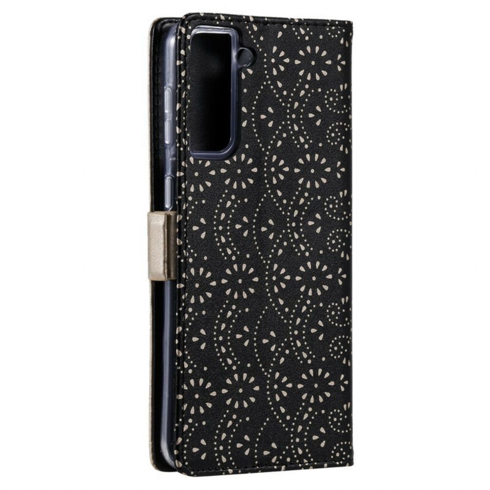 Folio-hoesje voor Samsung Galaxy S21 5G Met Ketting Coin Purse Met Veters