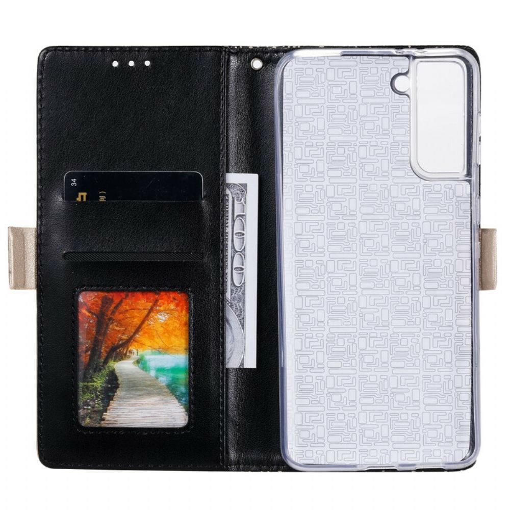 Folio-hoesje voor Samsung Galaxy S21 5G Met Ketting Coin Purse Met Veters