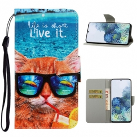 Folio-hoesje voor Samsung Galaxy S21 5G Met Ketting Kat Leeft Het Met Bandjes