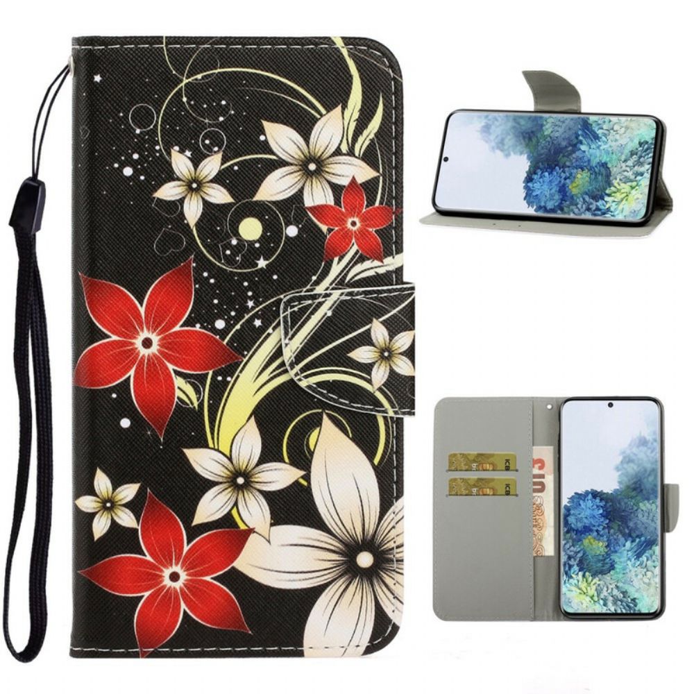 Folio-hoesje voor Samsung Galaxy S21 5G Met Ketting Kleurrijke Band Bloemen