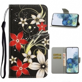 Folio-hoesje voor Samsung Galaxy S21 5G Met Ketting Kleurrijke Band Bloemen