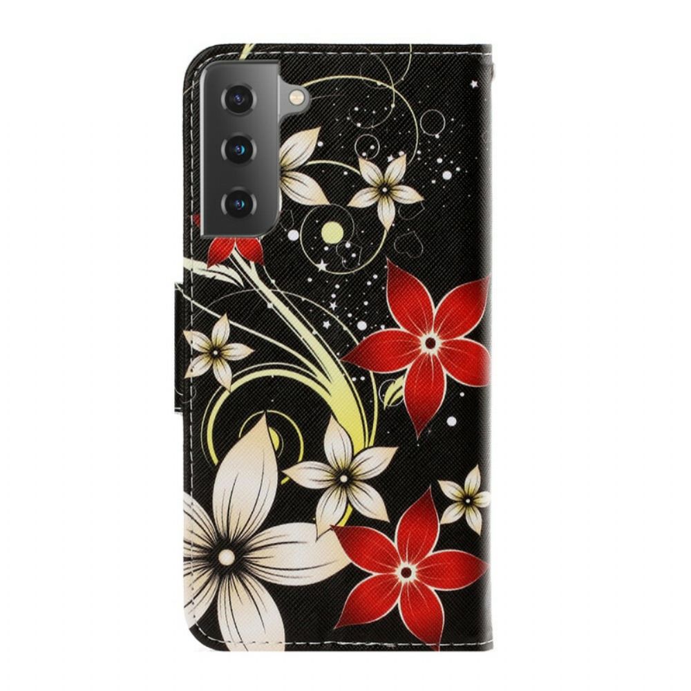 Folio-hoesje voor Samsung Galaxy S21 5G Met Ketting Kleurrijke Band Bloemen