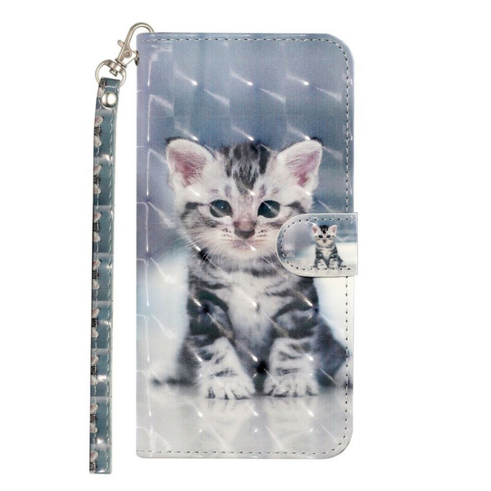 Folio-hoesje voor Samsung Galaxy S21 5G Met Ketting Lichtvlekken Riem Kitten