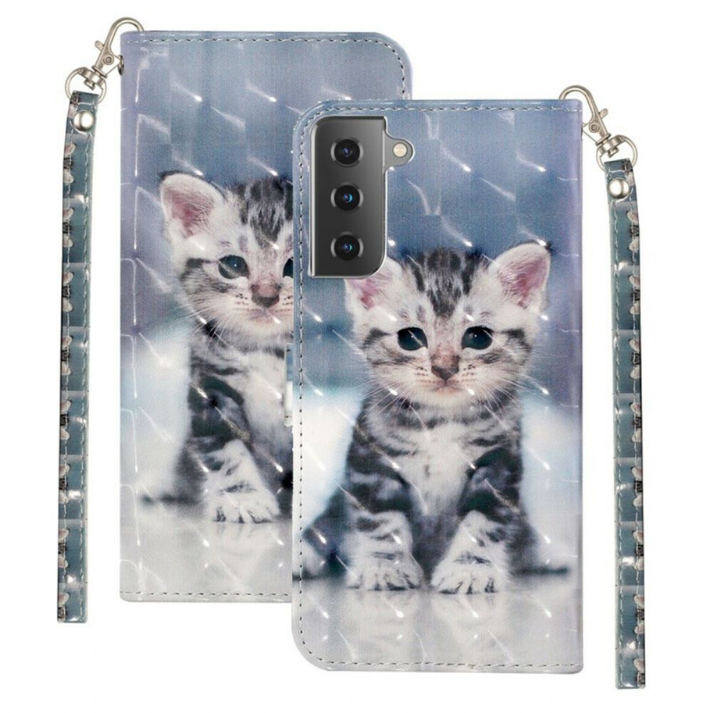 Folio-hoesje voor Samsung Galaxy S21 5G Met Ketting Lichtvlekken Riem Kitten