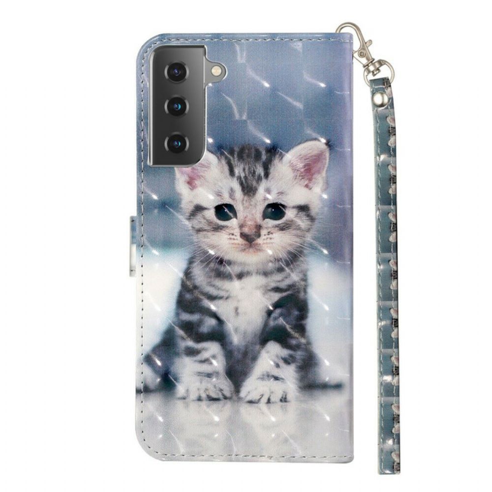 Folio-hoesje voor Samsung Galaxy S21 5G Met Ketting Lichtvlekken Riem Kitten