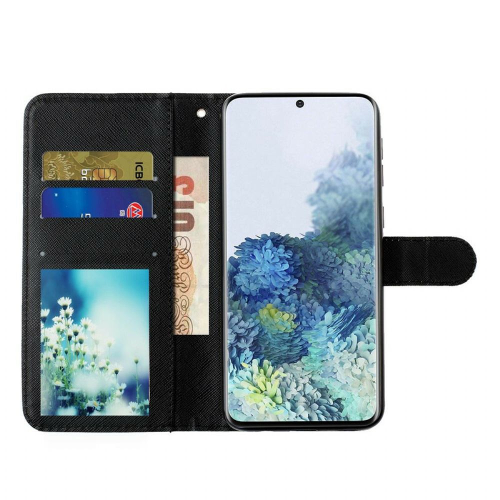 Folio-hoesje voor Samsung Galaxy S21 5G Met Ketting Lichtvlekken Riem Kitten