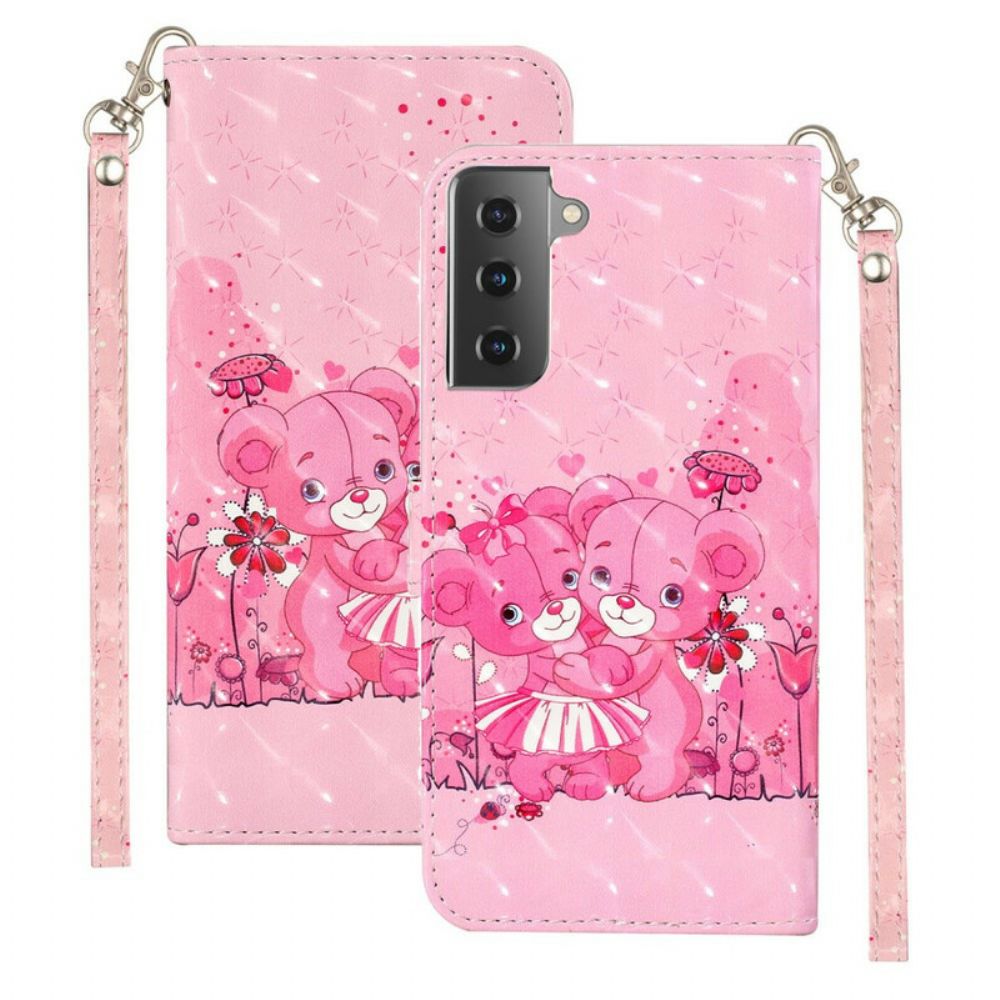 Folio-hoesje voor Samsung Galaxy S21 5G Met Ketting Lichtvlekken Riem Teddyberen