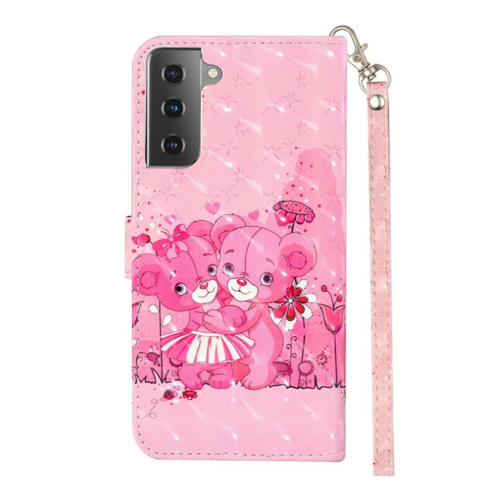 Folio-hoesje voor Samsung Galaxy S21 5G Met Ketting Lichtvlekken Riem Teddyberen