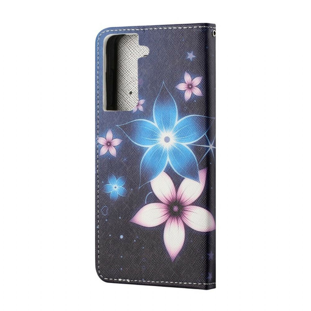 Folio-hoesje voor Samsung Galaxy S21 5G Met Ketting Maanband Bloemen