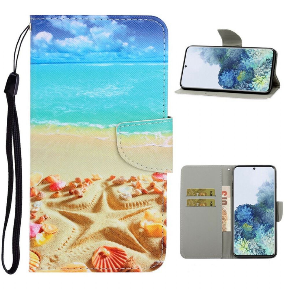 Folio-hoesje voor Samsung Galaxy S21 5G Met Ketting Strandstrand