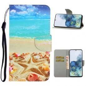 Folio-hoesje voor Samsung Galaxy S21 5G Met Ketting Strandstrand