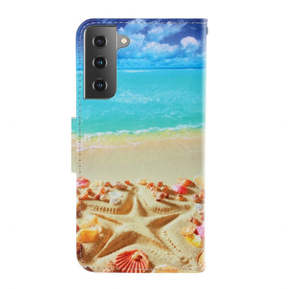 Folio-hoesje voor Samsung Galaxy S21 5G Met Ketting Strandstrand