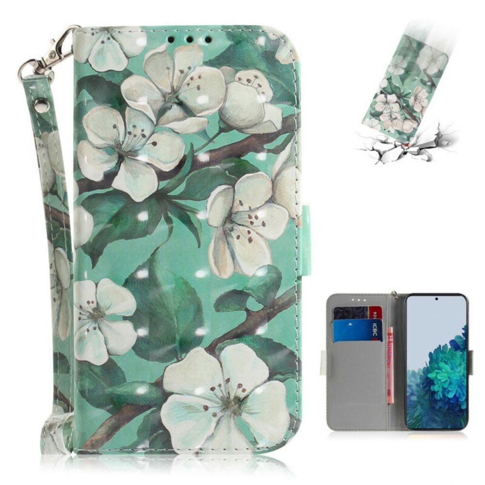 Folio-hoesje voor Samsung Galaxy S21 5G Met Ketting Thong Bloementak