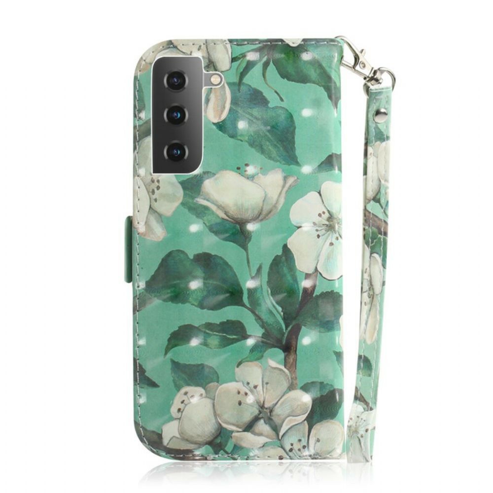 Folio-hoesje voor Samsung Galaxy S21 5G Met Ketting Thong Bloementak