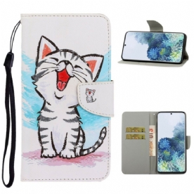 Folio-hoesje voor Samsung Galaxy S21 5G Met Ketting Thong Kleur Kitten