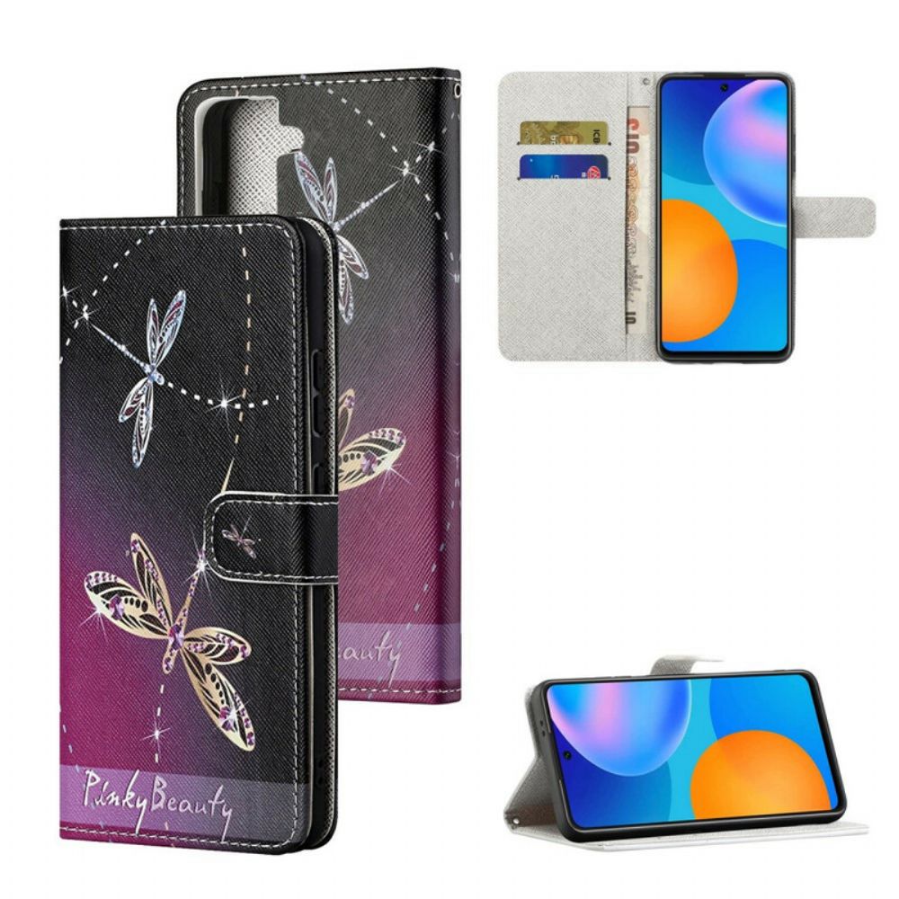 Folio-hoesje voor Samsung Galaxy S21 5G Met Ketting Thong Libellen