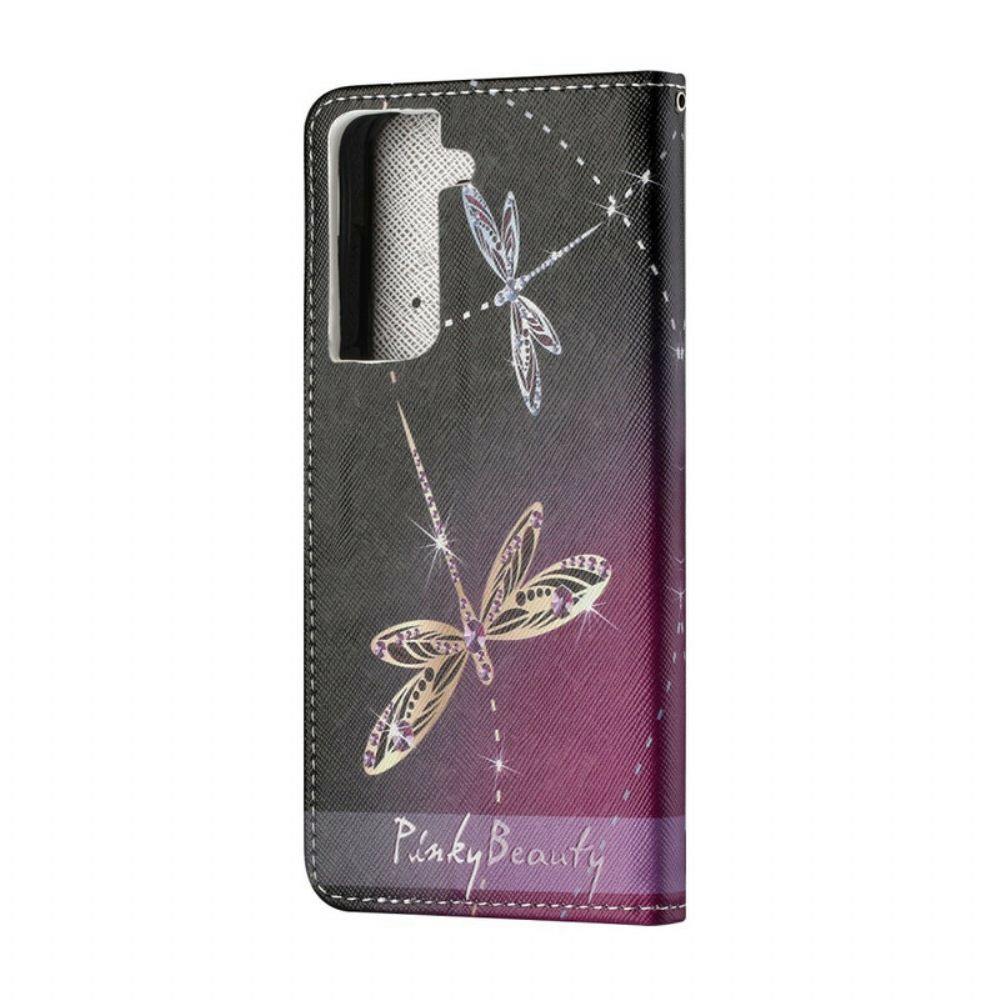 Folio-hoesje voor Samsung Galaxy S21 5G Met Ketting Thong Libellen