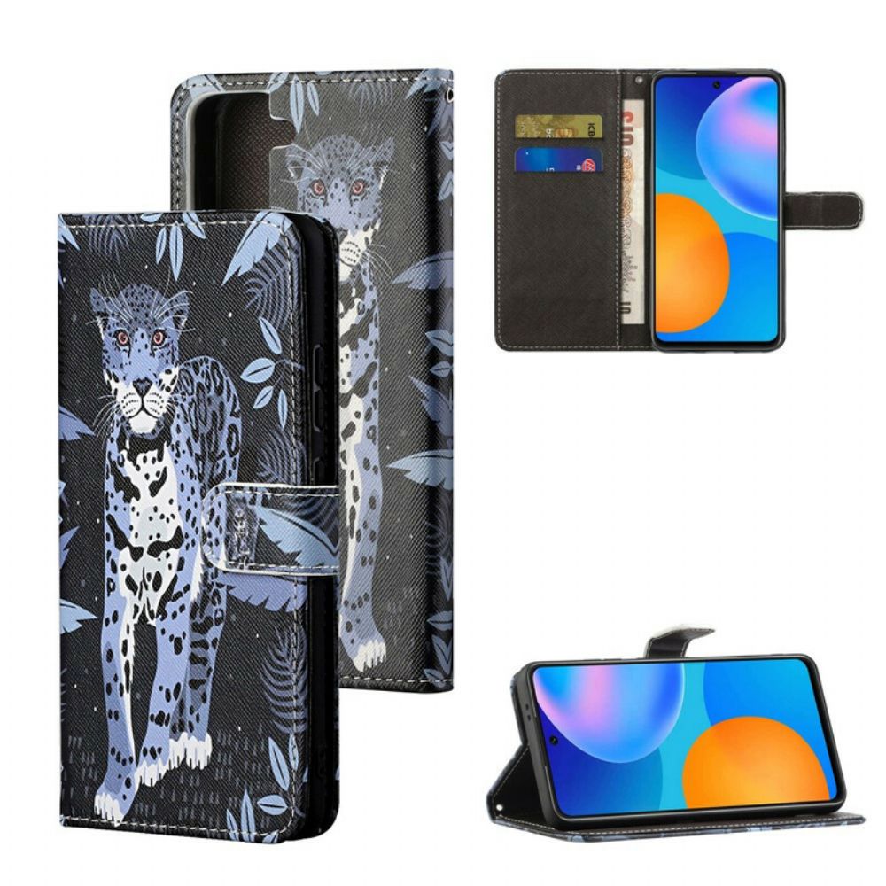 Folio-hoesje voor Samsung Galaxy S21 5G Met Ketting Thong Luipaard