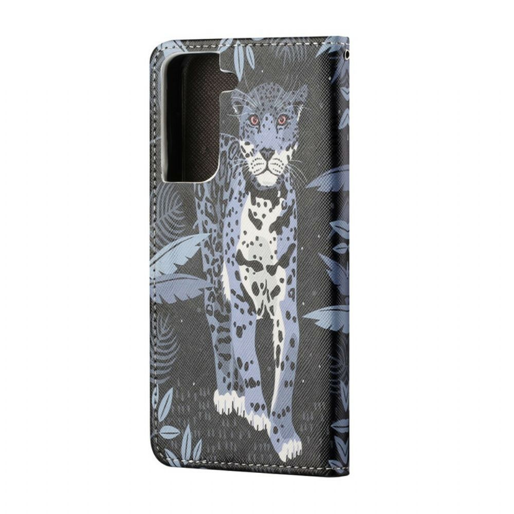 Folio-hoesje voor Samsung Galaxy S21 5G Met Ketting Thong Luipaard