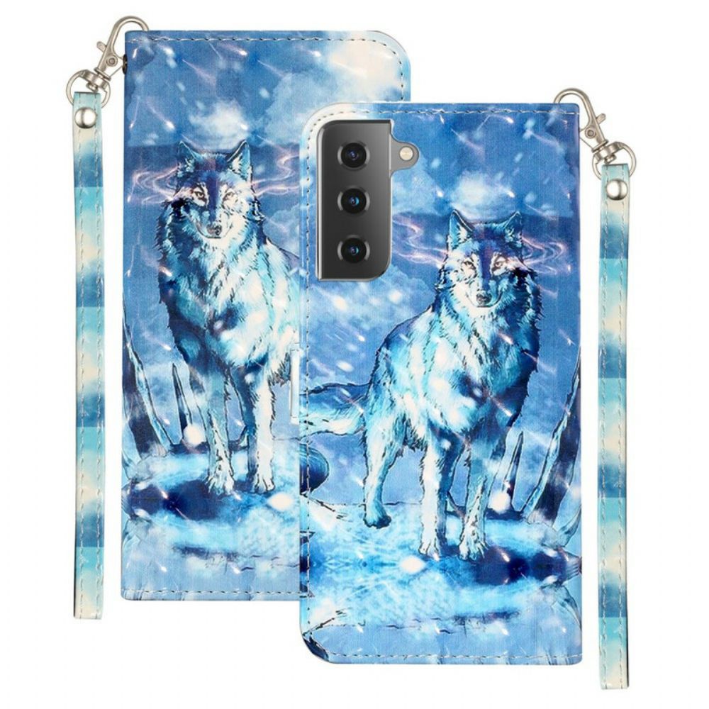 Folio-hoesje voor Samsung Galaxy S21 5G Met Ketting Wolf Light Strap Spots