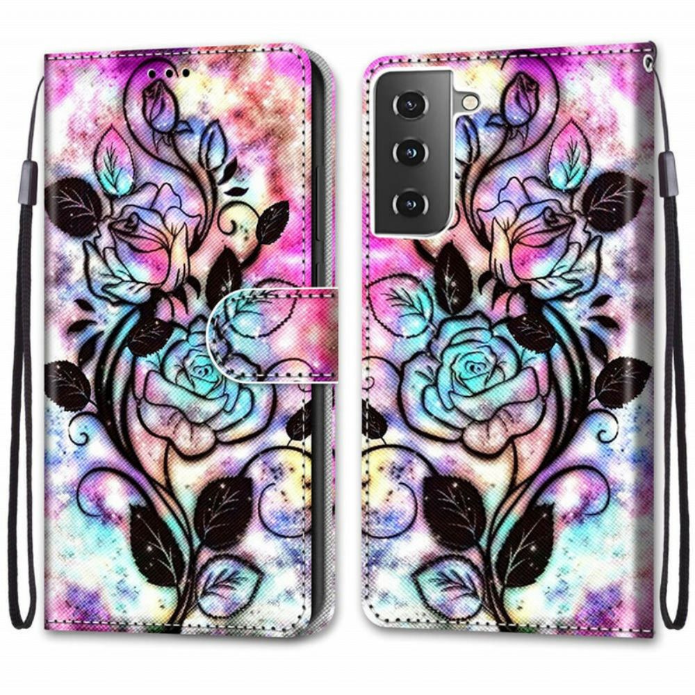 Folio-hoesje voor Samsung Galaxy S21 5G Neonbloemen