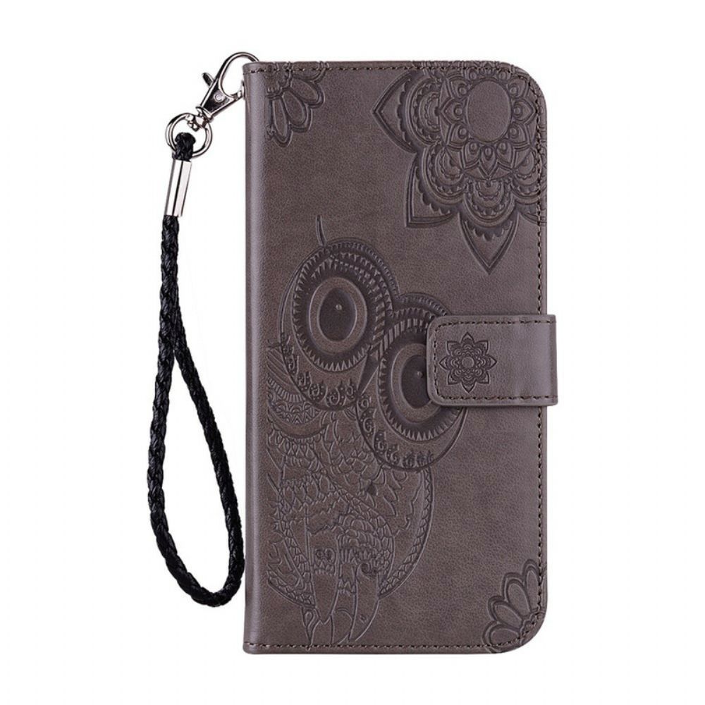 Folio-hoesje voor Samsung Galaxy S21 5G Uil Mandala En Lanyard