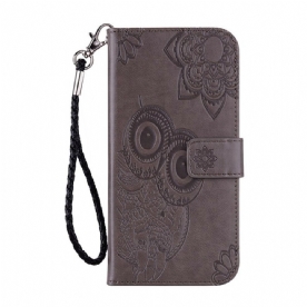 Folio-hoesje voor Samsung Galaxy S21 5G Uil Mandala En Lanyard