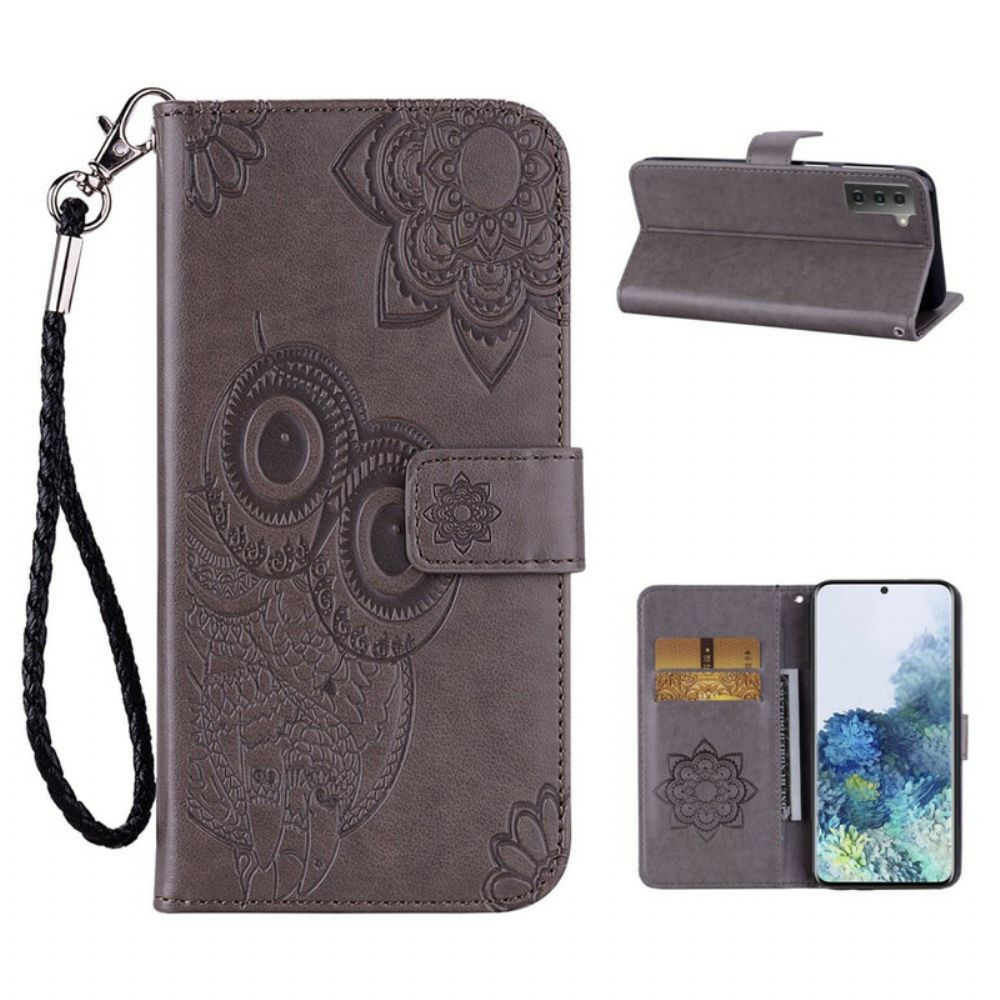 Folio-hoesje voor Samsung Galaxy S21 5G Uil Mandala En Lanyard