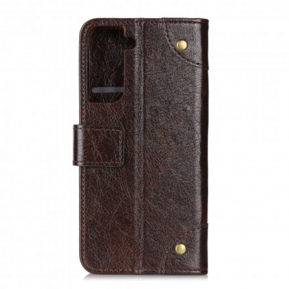 Folio-hoesje voor Samsung Galaxy S21 5G Vintage Klinknagels Nappaleer Stijl