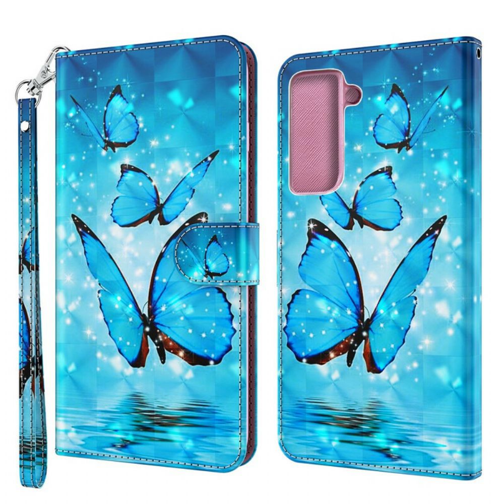 Folio-hoesje voor Samsung Galaxy S21 5G Vliegende Blauwe Vlinders