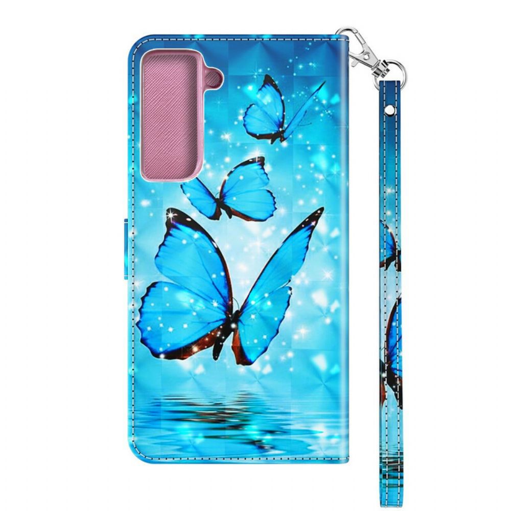 Folio-hoesje voor Samsung Galaxy S21 5G Vliegende Blauwe Vlinders