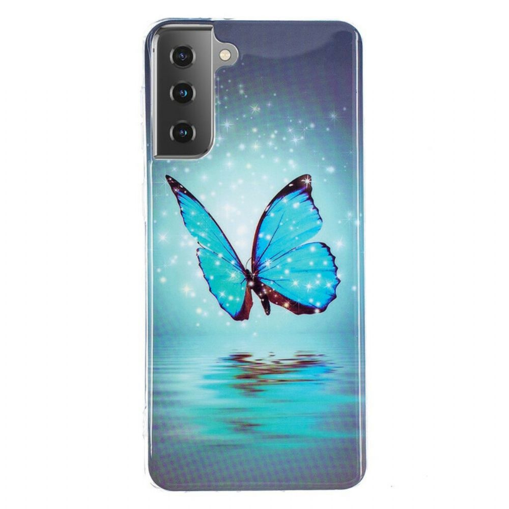 Hoesje voor Samsung Galaxy S21 5G Fluorescerende Blauwe Vlinder