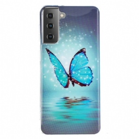 Hoesje voor Samsung Galaxy S21 5G Fluorescerende Blauwe Vlinder