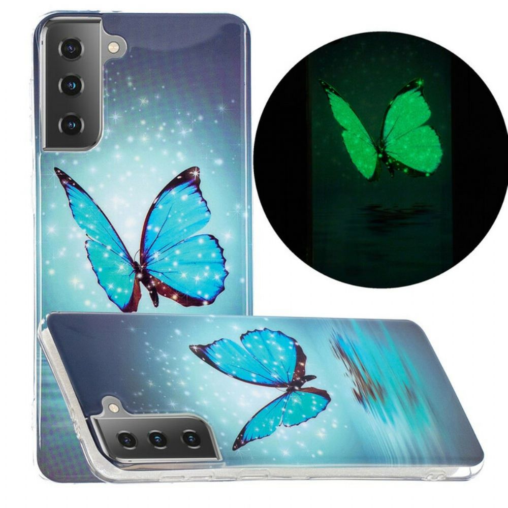 Hoesje voor Samsung Galaxy S21 5G Fluorescerende Blauwe Vlinder