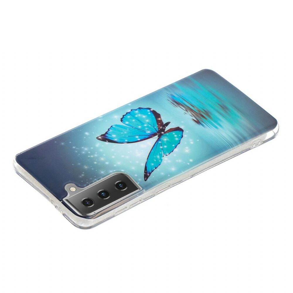 Hoesje voor Samsung Galaxy S21 5G Fluorescerende Blauwe Vlinder