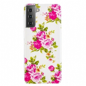 Hoesje voor Samsung Galaxy S21 5G Fluorescerende Vrijheidsbloemen