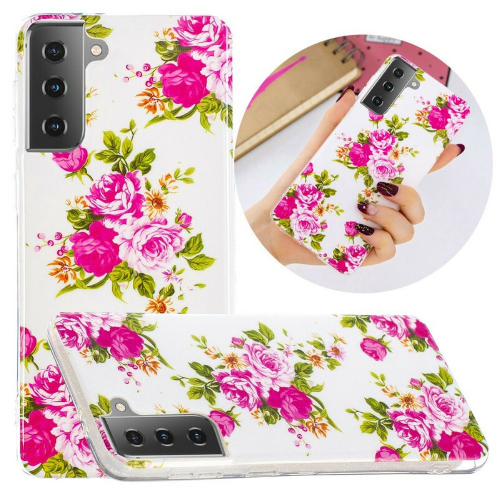 Hoesje voor Samsung Galaxy S21 5G Fluorescerende Vrijheidsbloemen