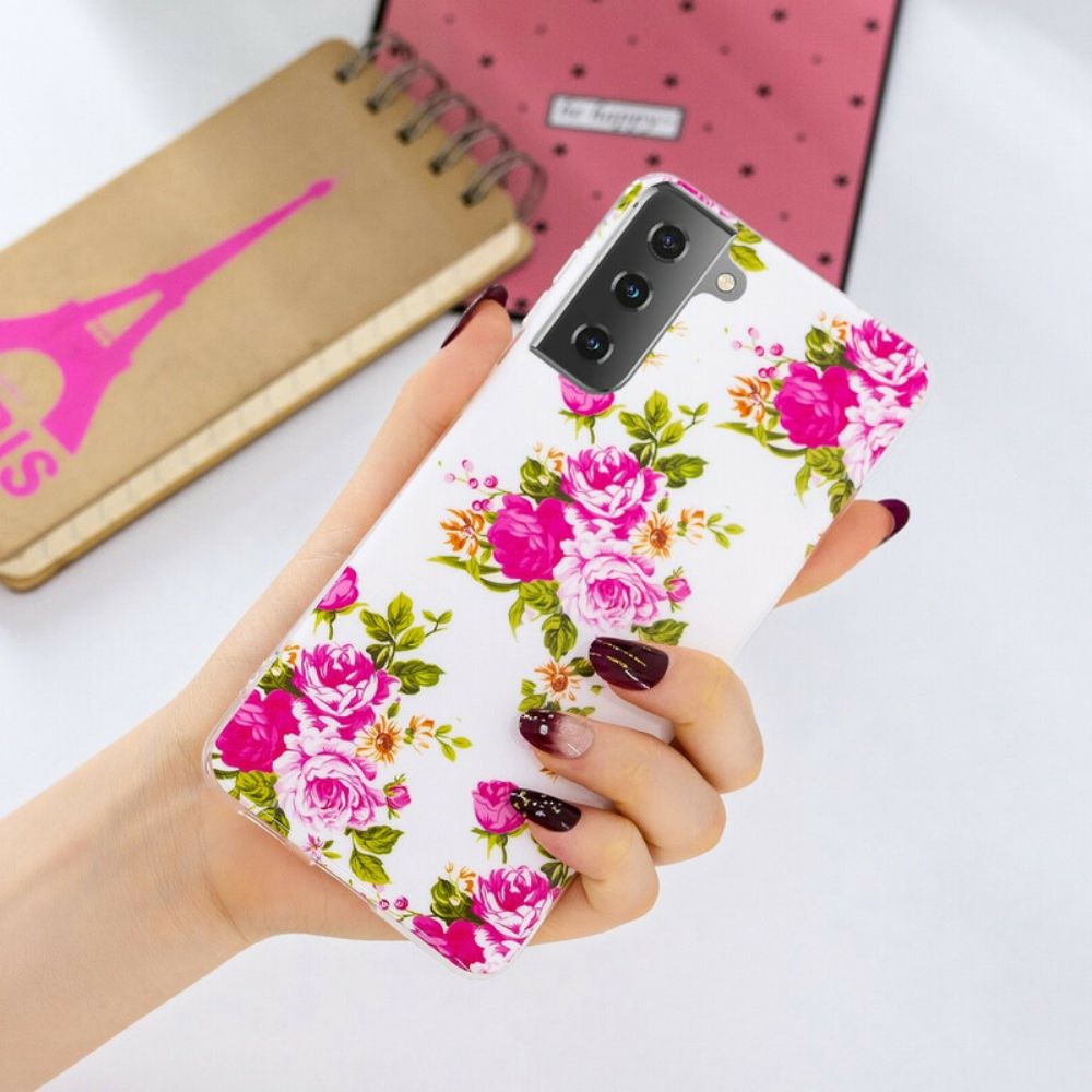 Hoesje voor Samsung Galaxy S21 5G Fluorescerende Vrijheidsbloemen