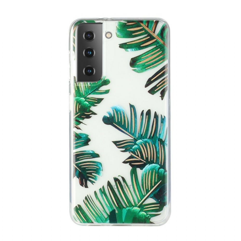 Hoesje voor Samsung Galaxy S21 5G Transparante Groene Bladeren